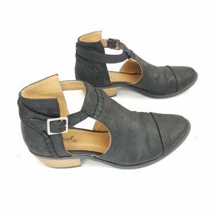 Qupid Black Leather Open Side Ankle Boots Cap Toe Short Booties Womens Size 6.5